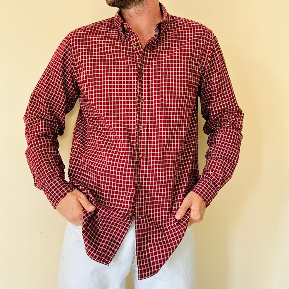 Eddie Bauer red plaid button down shirt long sleeve - Picture 5 of 10